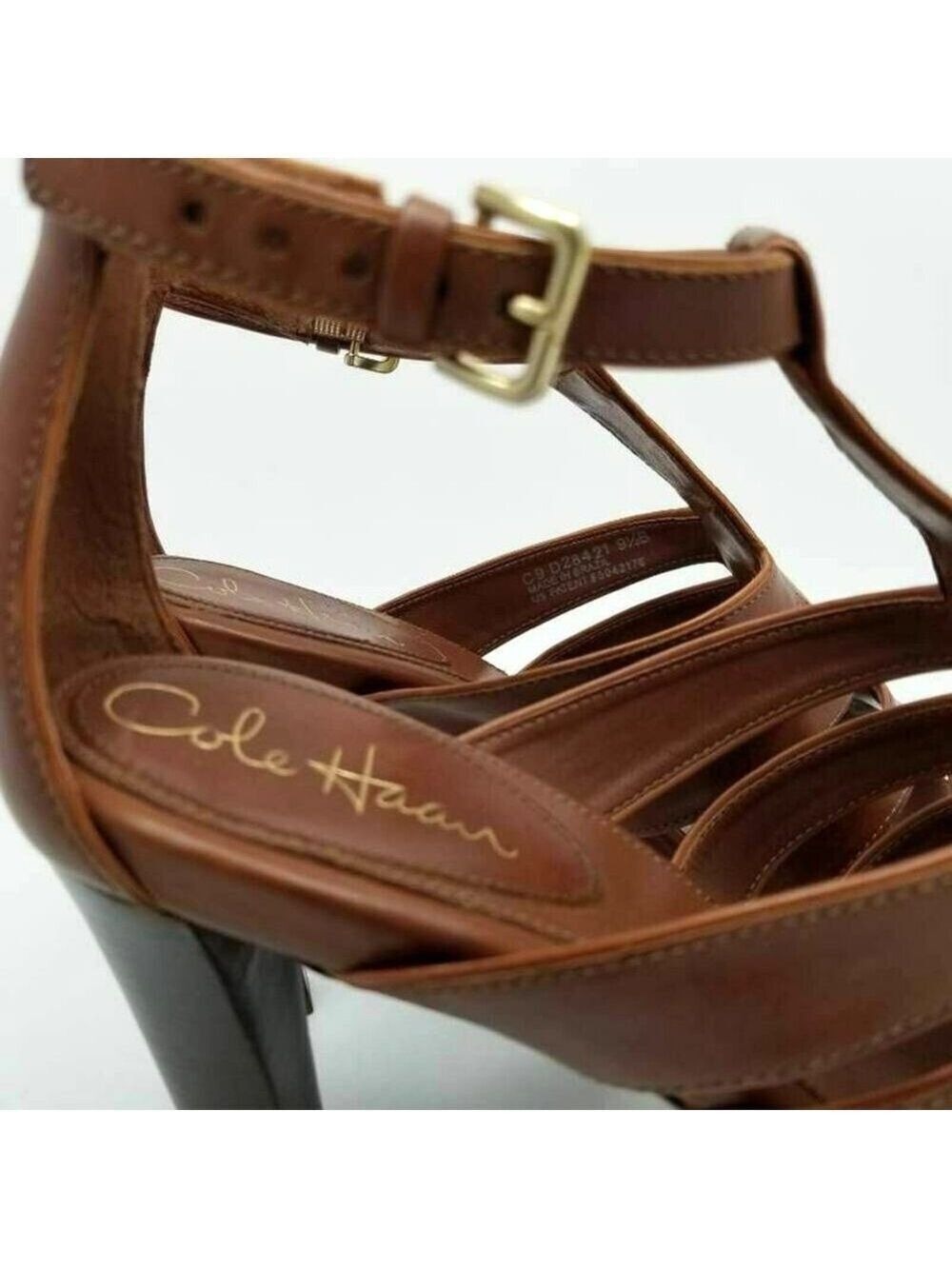 Cole Haan Gladiator Brown Leather Ankle Block Heels Sandals Shoes Size 9.5 B - Picture 8 of 12